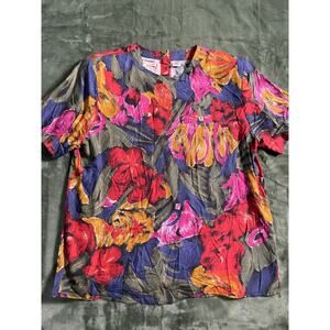 Vintage 90s Bechamel Bold Floral Short Sleeve Blouse SZ 12
